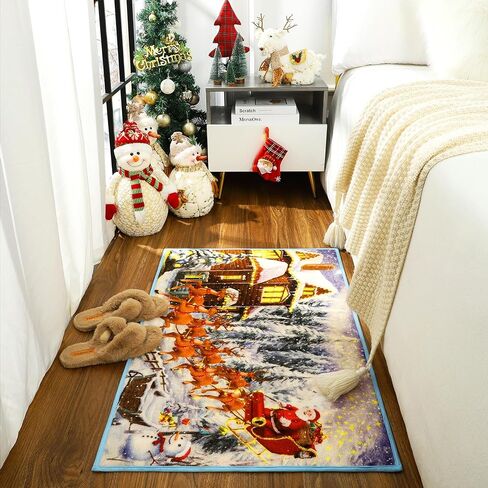 Chicrug Christmas Runner Rug for Bedroom, 2X6 TPR Washable Runner Carpet Rug for Living Room, Non Slip Hallway Floor Rug for Kitchen Room, Reindeer Santa Claus Decoration Runner Rug Holiday Farmhouse in Kuwait