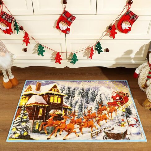 Chicrug Christmas Runner Rug for Bedroom, 2X6 TPR Washable Runner Carpet Rug for Living Room, Non Slip Hallway Floor Rug for Kitchen Room, Reindeer Santa Claus Decoration Runner Rug Holiday Farmhouse in Kuwait