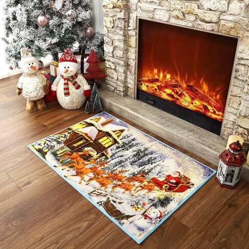 Chicrug Christmas Runner Rug for Bedroom, 2X6 TPR Washable Runner Carpet Rug for Living Room, Non Slip Hallway Floor Rug for Kitchen Room, Reindeer Santa Claus Decoration Runner Rug Holiday Farmhouse in Kuwait