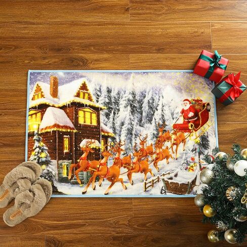Chicrug Christmas Runner Rug for Bedroom, 2X6 TPR Washable Runner Carpet Rug for Living Room, Non Slip Hallway Floor Rug for Kitchen Room, Reindeer Santa Claus Decoration Runner Rug Holiday Farmhouse in Kuwait