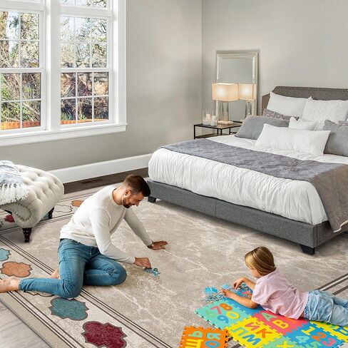 سجادة منطقة GENIMO - سجادة غير قابلة للانزلاق مقاس 2 × 6 بوصة، سجاد داخلي منخفض الوبر مطبوع هندسي لغرفة المعيشة، المدخل، غرفة النوم، المطبخ والممر (رمادي/أبيض) in Kuwait