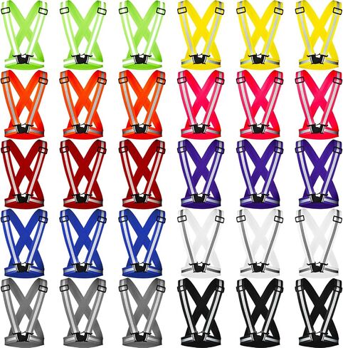 30 Pcs Reflective Running Vest High Visible Reflective Vest Bulk Multi Color Adjustable Safety Vests for Men Women Night Running Walking Jogging Cycling Outdoor Activity in Saudi Arabia