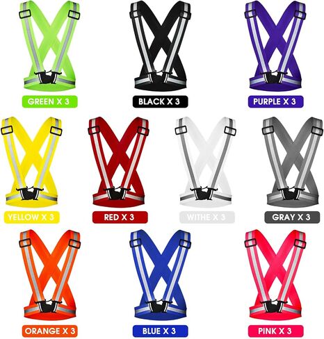 30 Pcs Reflective Running Vest High Visible Reflective Vest Bulk Multi Color Adjustable Safety Vests for Men Women Night Running Walking Jogging Cycling Outdoor Activity in Saudi Arabia
