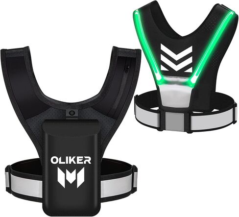 اولكر سترة ركض مع حامل جوال، سترة ركض عاكسة قابلة لاعادة الشحن بمنفذ USB مع اضواء امان خلفية وحزام خصر قابل للتعديل ومقاومة للماء مع حامل جوال على الصدر للرجال والنساء in Kuwait