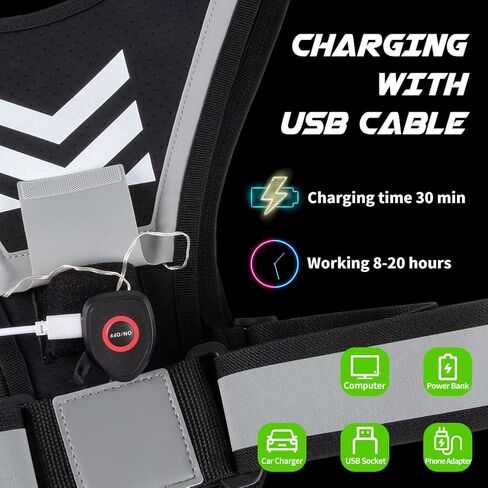 اولكر سترة ركض مع حامل جوال، سترة ركض عاكسة قابلة لاعادة الشحن بمنفذ USB مع اضواء امان خلفية وحزام خصر قابل للتعديل ومقاومة للماء مع حامل جوال على الصدر للرجال والنساء in Kuwait