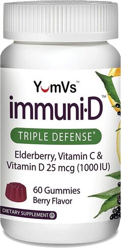 علكة البلسان ImmuniD من YumVs | فيتامينات الدفاع الثلاثي مع نبات البيلسان وفيتامين ج وفيتامين د | دعم كامل لجهاز المناعة للنساء والرجال | نكهة التوت الطبيعية - 60 قطعة in Kuwait