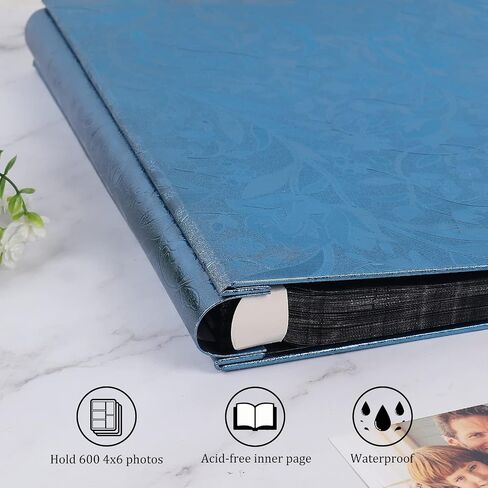 ألبوم صور RECUTMS مقاس 4 × 6 600 صورة من جلد البولي يوريثان، كتب صور زفاف كبيرة، صفحات سوداء، ألبوم عائلي أفقي وعمودي، كتاب ذاكرة هدية (ورقة S زرقاء) in Kuwait