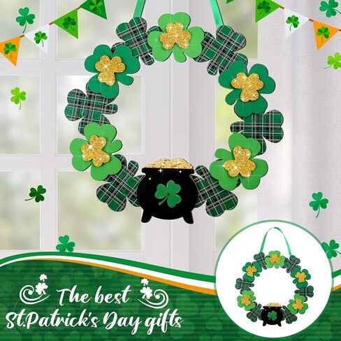 St Patrick's Day Decoration Artificial Wood Wreath Decor Decorations for Home Spring St Patrick's Day Wreaths Hanging Garland for Outdoor Garden Front Door Wall Farmhouse (Fresh Style) in Kuwait