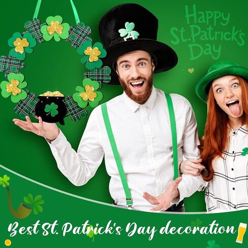 St Patrick's Day Decoration Artificial Wood Wreath Decor Decorations for Home Spring St Patrick's Day Wreaths Hanging Garland for Outdoor Garden Front Door Wall Farmhouse (Fresh Style) in Kuwait