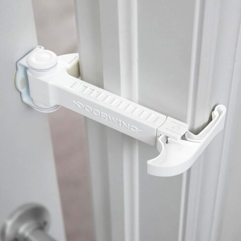 DOORWING Portable Door Lock & Pinch Guard. No Adhesives, Screws or Door Damage. Adjustable Door Latch for Baby Proofing. Dog Gate & Cat Door Alternative. Let Cats In, Keep Kids/Dogs Out of Litter Box. in Saudi Arabia