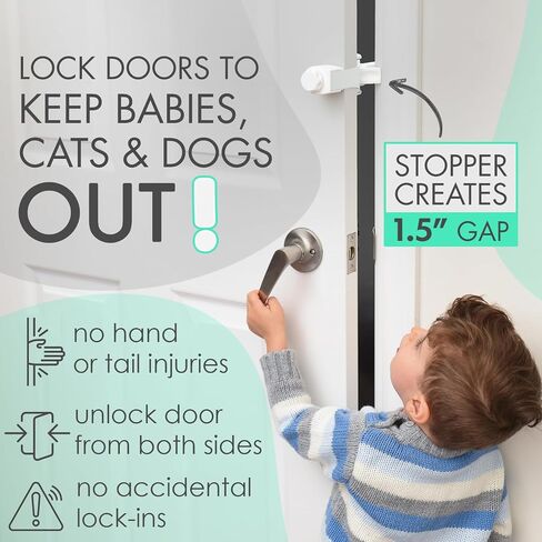 DOORWING Portable Door Lock & Pinch Guard. No Adhesives, Screws or Door Damage. Adjustable Door Latch for Baby Proofing. Dog Gate & Cat Door Alternative. Let Cats In, Keep Kids/Dogs Out of Litter Box. in Saudi Arabia