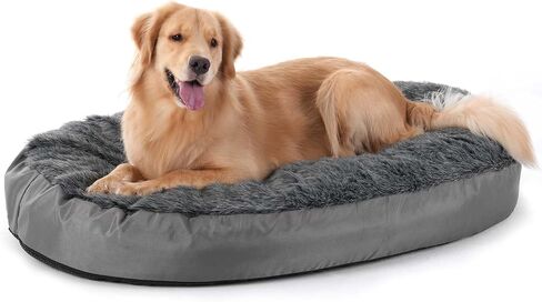 سرير فاخر للكلاب من الفرو الصناعي مصنوع من إسفنج ميموري فوم منفوش للحيوانات الأليفة والقطط مع غطاء قابل للإزالة والغسل (كبير، رمادي) in Kuwait