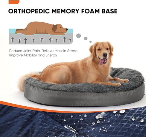 سرير فاخر للكلاب من الفرو الصناعي مصنوع من إسفنج ميموري فوم منفوش للحيوانات الأليفة والقطط مع غطاء قابل للإزالة والغسل (كبير، رمادي) in Kuwait