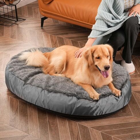 سرير فاخر للكلاب من الفرو الصناعي مصنوع من إسفنج ميموري فوم منفوش للحيوانات الأليفة والقطط مع غطاء قابل للإزالة والغسل (كبير، رمادي) in Kuwait