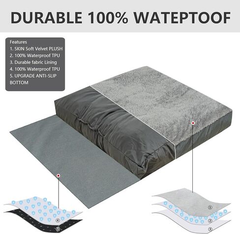 سرير للكلاب الكبيرة - مرتبة قطيفة لتقويم العظام - مفرش سرير للحيوانات الأليفة مع غطاء قابل للغسل في الغسالة وقابل للإزالة - بطانة مقاومة للماء وزر مضاد للانزلاق in Kuwait