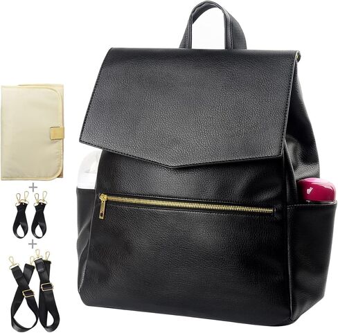 حقيبة ظهر للحفاضات من الجلد من KZNI، حقيبة ظهر للحفاضات للأطفال للأم للجنسين حقيبة حفاضات للأمهات مع شماعة لعربة الأطفال in Kuwait