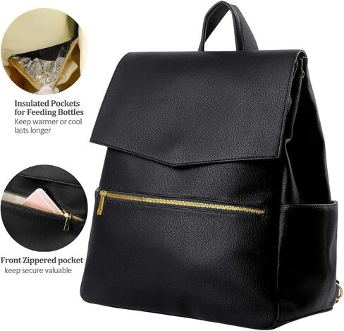 حقيبة ظهر للحفاضات من الجلد من KZNI، حقيبة ظهر للحفاضات للأطفال للأم للجنسين حقيبة حفاضات للأمهات مع شماعة لعربة الأطفال in Kuwait