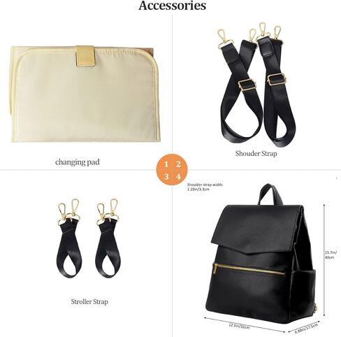 حقيبة ظهر للحفاضات من الجلد من KZNI، حقيبة ظهر للحفاضات للأطفال للأم للجنسين حقيبة حفاضات للأمهات مع شماعة لعربة الأطفال in Kuwait