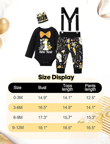 NAPU Baby Boy New Year Outfit 2024 Baby Boy Clothes 6-9 Months Happy New Year Long Sleeve Romper With Bow Tie Suspender Pants Crowns 3Pcs Set in Kuwait