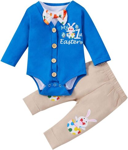 XIFAMNIY Baby Boys My 1st first Valentine/St.Patrick/Easter Day Outfit Gentleman Suit 3Pcs Pants and Top Sets Newborn in Saudi Arabia