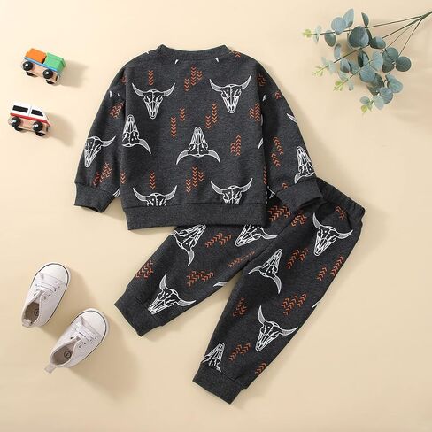 Kaipiclos بيبي بوي ملابس البقرة طباعة طويلة الأكمام Crewneck البلوز أعلى طويل بنطال رياضي خريف شتاء قبعات رعاة البقر الغربية الزي in Kuwait