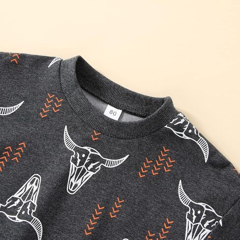 Kaipiclos بيبي بوي ملابس البقرة طباعة طويلة الأكمام Crewneck البلوز أعلى طويل بنطال رياضي خريف شتاء قبعات رعاة البقر الغربية الزي in Kuwait