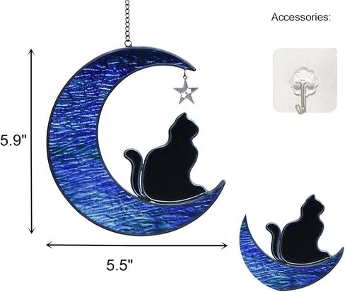 Stained Glass Cat Suncatcher, Cat Memorial Gifts Ornament, Cat on Moon Stained Glass Window Hangings Pet Memorial Gifts for Cat Themed Gifts for Cat Lovers, Cat Remembrance Gifts for Women, Mom in Kuwait