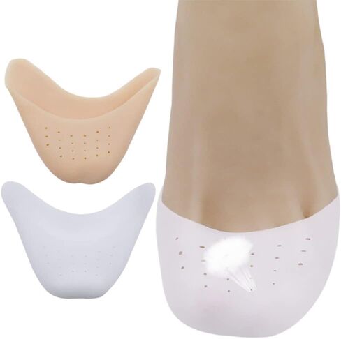 ONEWANGDAFA 2 Pairs Toe Cap Tip Protector Ballet Pointe Pads Silicone Gel Toe Protectors with Breathable Hole for Shoes Covers Toe Caps Metatarsal Pads Cushion White/Yellow, White/Yellow, 3 in Kuwait
