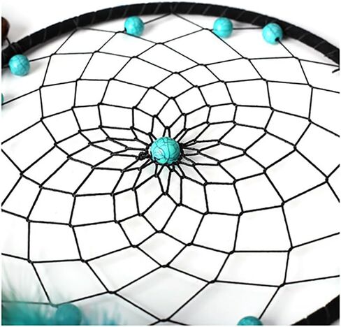 دبل بوميلو - صائد الاحلام مصنوع يدويا من الريش الازرق للتعليق على الحائط، هدية ديكور منزلي in Kuwait