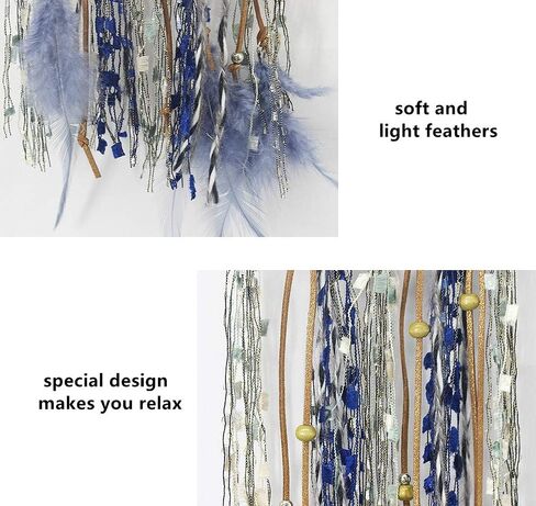 تصميم نجمة القمر الزرقاء لصائد الأحلام من Yuyeran مع زخارف معلقة من الريش لغرفة الأطفال، هدية زينة حرفية in Kuwait