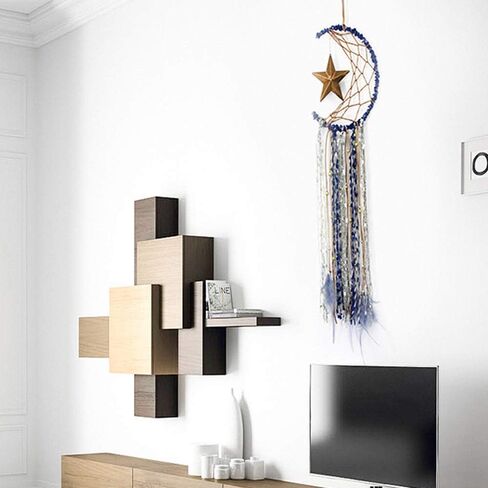 تصميم نجمة القمر الزرقاء لصائد الأحلام من Yuyeran مع زخارف معلقة من الريش لغرفة الأطفال، هدية زينة حرفية in Kuwait