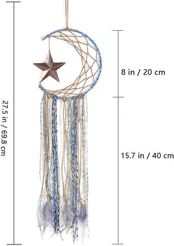 تصميم نجمة القمر الزرقاء لصائد الأحلام من Yuyeran مع زخارف معلقة من الريش لغرفة الأطفال، هدية زينة حرفية in Kuwait