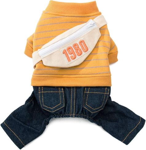Dog Denim Clothes Pet Adorable Sweatshirt & Jeans Outfits for Medium Small Dogs Puppy Jumpsuit Cat Pants in Saudi Arabia