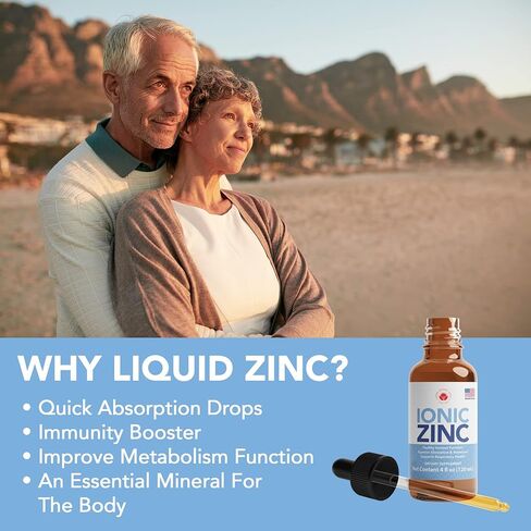 قطرات الزنك السائلة الأيونية للمعدة الحساسة (4 أونصة) تعزز الدعم المناعي وتزيد من الصحة (كمية تكفي 120 يومًا) مكمل فيتامين الزنك للبالغين - الالتهاب، والإجهاد، وحب الشباب، ووظيفة التمثيل الغذائي in Kuwait