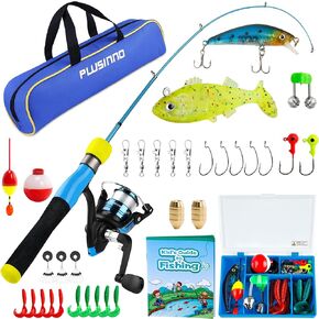 عمود صيد السمك للأطفال من PLUSINNO - مجموعة أدوات كومبو لصنارة الصيد للأطفال - مع صندوق معالجة، قابس تدريب، دليل للمبتدئين وحقيبة سفر للأولاد والبنات والشباب in Kuwait