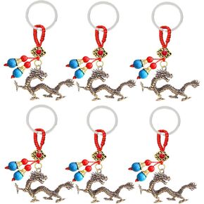 Acewen 6 قطع التنين الصيني السنة الجديدة سلاسل المفاتيح 2024 سنة التنين الحلي هدية كيرينغ لمفاتيح السيارة فنغ شوي ديكور معلق مهرجان الربيع الصيني زودياك نعمة تذكارية in Kuwait