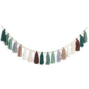 Rainbow Boho Tassel Garland with Wood Beads Colorful Wall Hanging Garland Party Baby Shower Decor Decorative Banner Pastel Tassel Garland for Kids Room Classroom Bedroom Nursery Home Decoration in Saudi Arabia