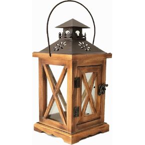 Vintage Wooden Rustic Lantern, SYCYULAN Decorative Candle Lantern with Farmhouse Style for Table Top Mantle Wall Hanging Display Wedding Party Decor Indoor Outdoor (Brown)