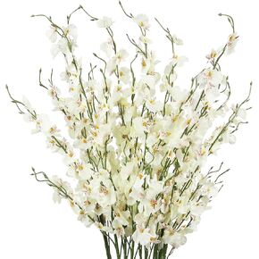 Orchids Artificial Flowers, 10 Bunches Fake Silk Flowers for Decoration, Long Stem Artificial Flowers for Tall Vase Home Decor Indoor - White in Kuwait