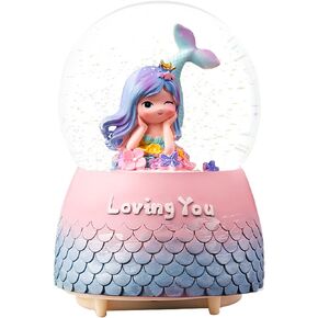Mermaid Snow Globes for Kids,100MM Musical Snow Globes with LED Lights,Christmas Birthday Gift for Girls Age 8 9 10 11 12 in Kuwait