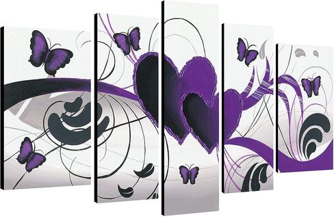 Wieco Art Purple Love Butterfly 5 لوحات حديثة 100% مرسومة يدويًا وممتدة ومؤطرة لوحات زيتية فنية رومانسية مجردة على قماش جدار الفن جاهزة للتعليق لديكور المنزل 5 قطع/مجموعة in Saudi Arabia