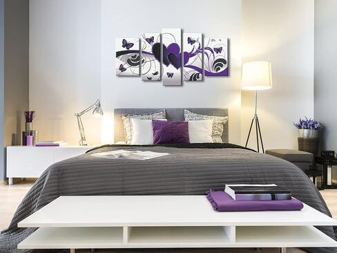Wieco Art Purple Love Butterfly 5 لوحات حديثة 100% مرسومة يدويًا وممتدة ومؤطرة لوحات زيتية فنية رومانسية مجردة على قماش جدار الفن جاهزة للتعليق لديكور المنزل 5 قطع/مجموعة in Saudi Arabia