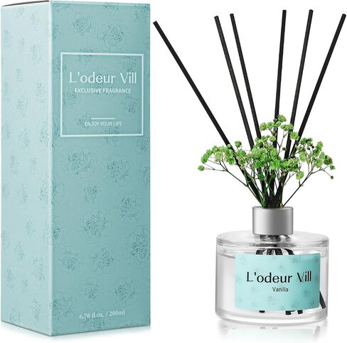 L'odeur Vill Reed Diffuser Set, 6.7 oz(200ml) Bamboo Scented Diffuser with 6 Oil Diffuser Sticks, Home Fragrance Essential Oil Reed Diffuser for Home Large Rooms Bathroom Shelf Decor in Kuwait