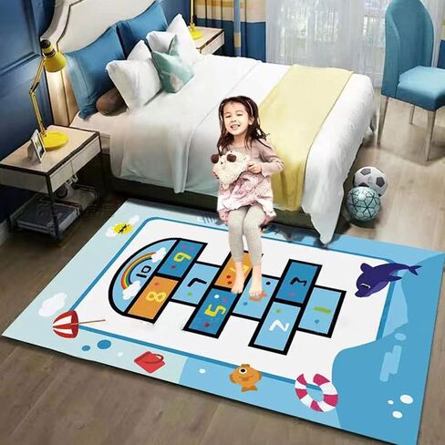 سجادة لعب للأطفال من KEBEXXY Hopscotch لغرفة اللعب، سجادة تعليمية ممتعة وسجاد المنطقة، سجادة حضانة تعلم الأرقام غير قابلة للانزلاق لغرفة نوم الأطفال، هدية للفتيات والأولاد 2.6 × 4 قدم/31 × 47 بوصة in Kuwait