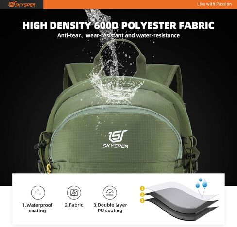 حقيبة ظهر SKYSPER للمشي لمسافات طويلة سعة 30 لتر خفيفة الوزن وقابلة للتعبئة أثناء السفر حقيبة نهارية مقاومة للماء للمشي لمسافات طويلة للنساء والرجال (ArmyGreen) in Kuwait