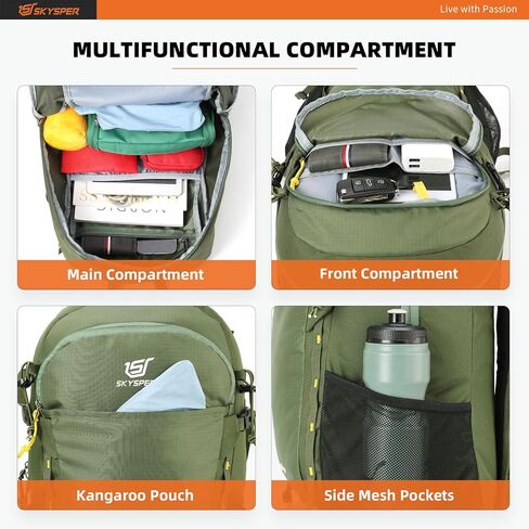 حقيبة ظهر SKYSPER للمشي لمسافات طويلة سعة 30 لتر خفيفة الوزن وقابلة للتعبئة أثناء السفر حقيبة نهارية مقاومة للماء للمشي لمسافات طويلة للنساء والرجال (ArmyGreen) in Kuwait