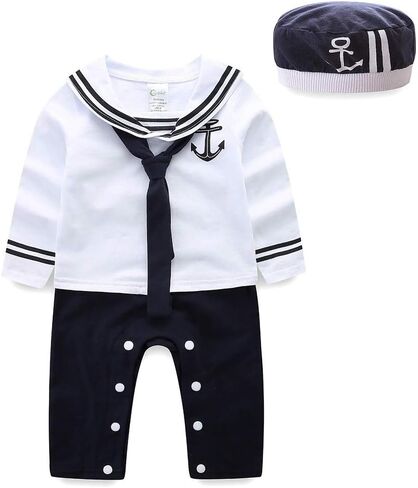 Mud Kingdom Baby Boy Rompers with Hat Uniform Nautical 2 Piece Set Bodysuit in Saudi Arabia