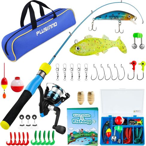 عمود صيد السمك للأطفال من PLUSINNO - مجموعة أدوات كومبو لصنارة الصيد للأطفال - مع صندوق معالجة، قابس تدريب، دليل للمبتدئين وحقيبة سفر للأولاد والبنات والشباب in Kuwait