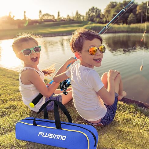 عمود صيد السمك للأطفال من PLUSINNO - مجموعة أدوات كومبو لصنارة الصيد للأطفال - مع صندوق معالجة، قابس تدريب، دليل للمبتدئين وحقيبة سفر للأولاد والبنات والشباب in Kuwait