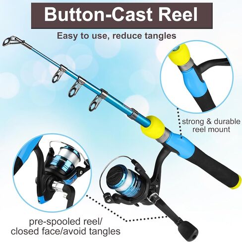 عمود صيد السمك للأطفال من PLUSINNO - مجموعة أدوات كومبو لصنارة الصيد للأطفال - مع صندوق معالجة، قابس تدريب، دليل للمبتدئين وحقيبة سفر للأولاد والبنات والشباب in Kuwait